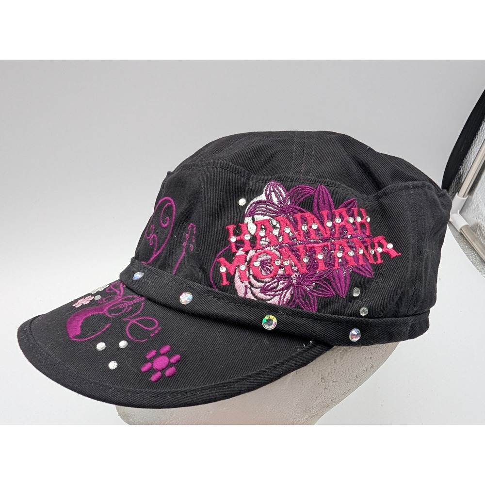 Disney Hannah Montana Black Rhinestone Embroidered Cadet Hat Disneyland Kids